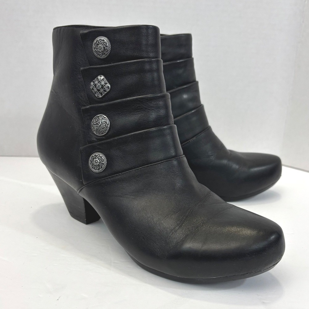Dansko Leather Ankle Booties Womens 37 (US 6.5 - 7) Black Button Zip Boots Heel